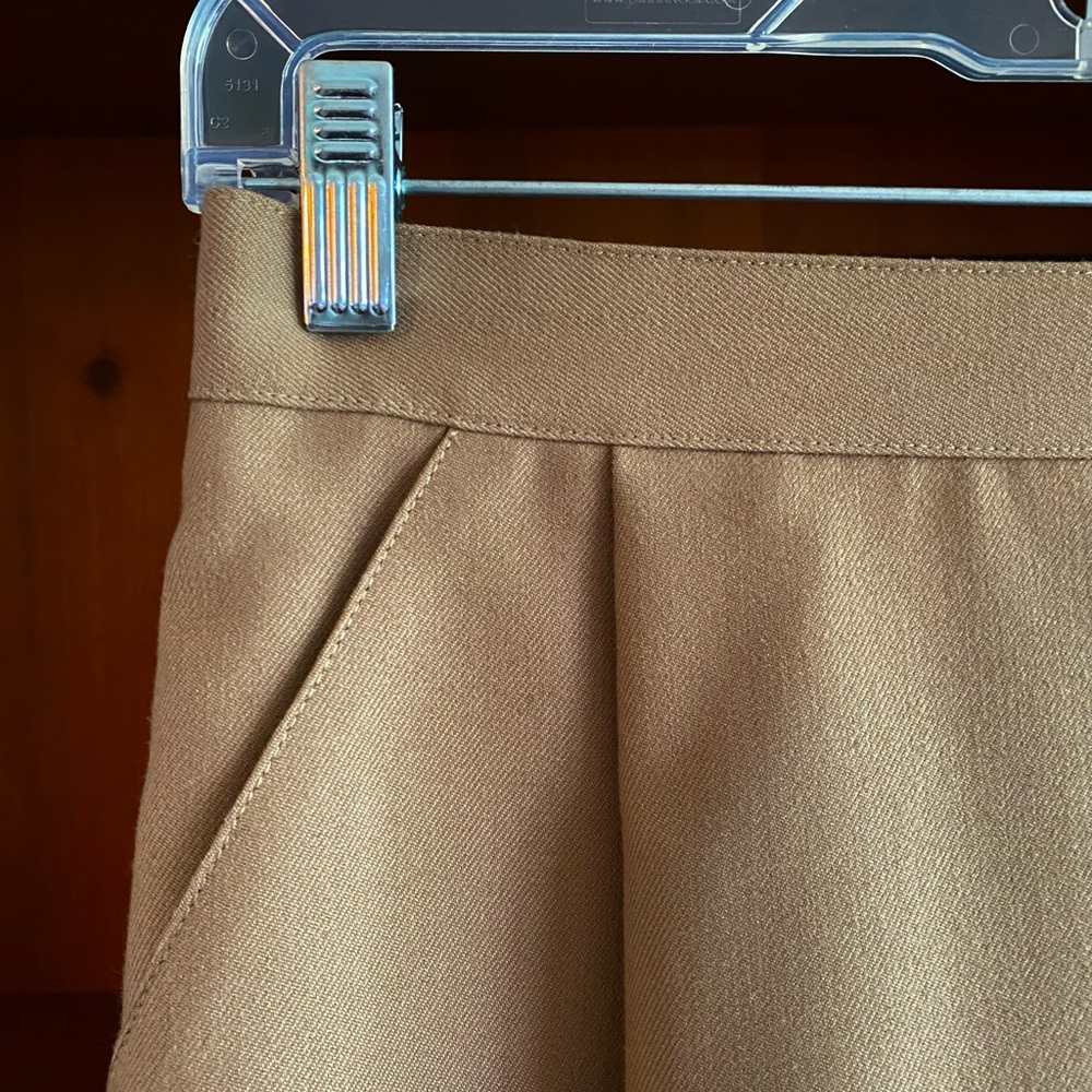 Vintage 80s Principles Petite Camel Wool Blend Midi Skirt Pockets Size 6 - Picture 3 of 12